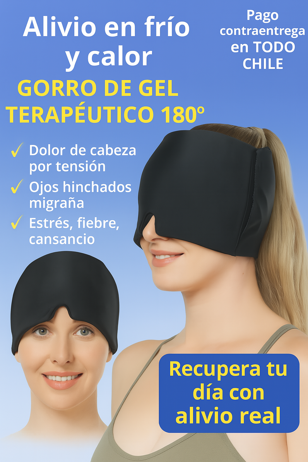 Gorro de Gel Terapéutico 180° – Alivio en frío y calor para migrañas, ojos hinchados, estrés y fatiga