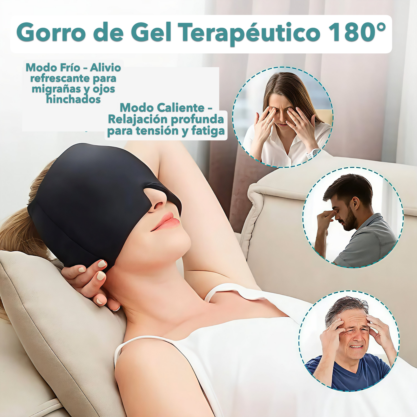 Gorro de Gel Terapéutico 180° – Alivio en frío y calor para migrañas, ojos hinchados, estrés y fatiga